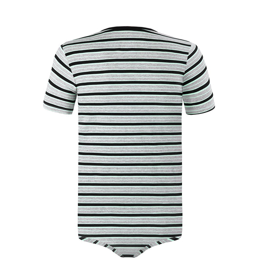 Landofgenie Mens Striped Onesie Short Sleeve Bodysuit Gray - Stripe Maker