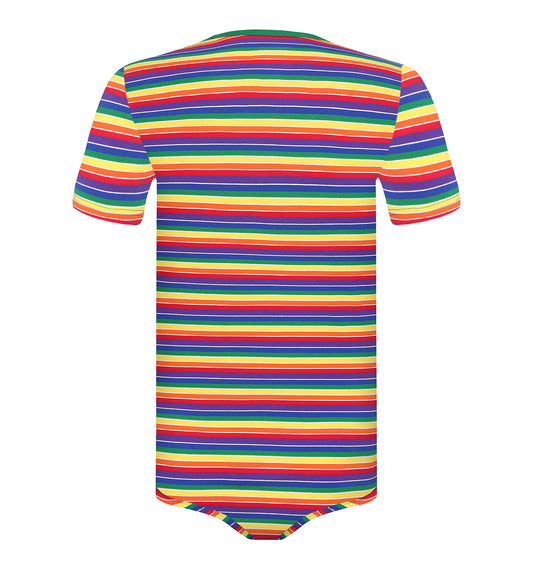Landofgenie Mens Striped Onesie Short Sleeve Bodysuit Rainbow stripe - Stripe Maker