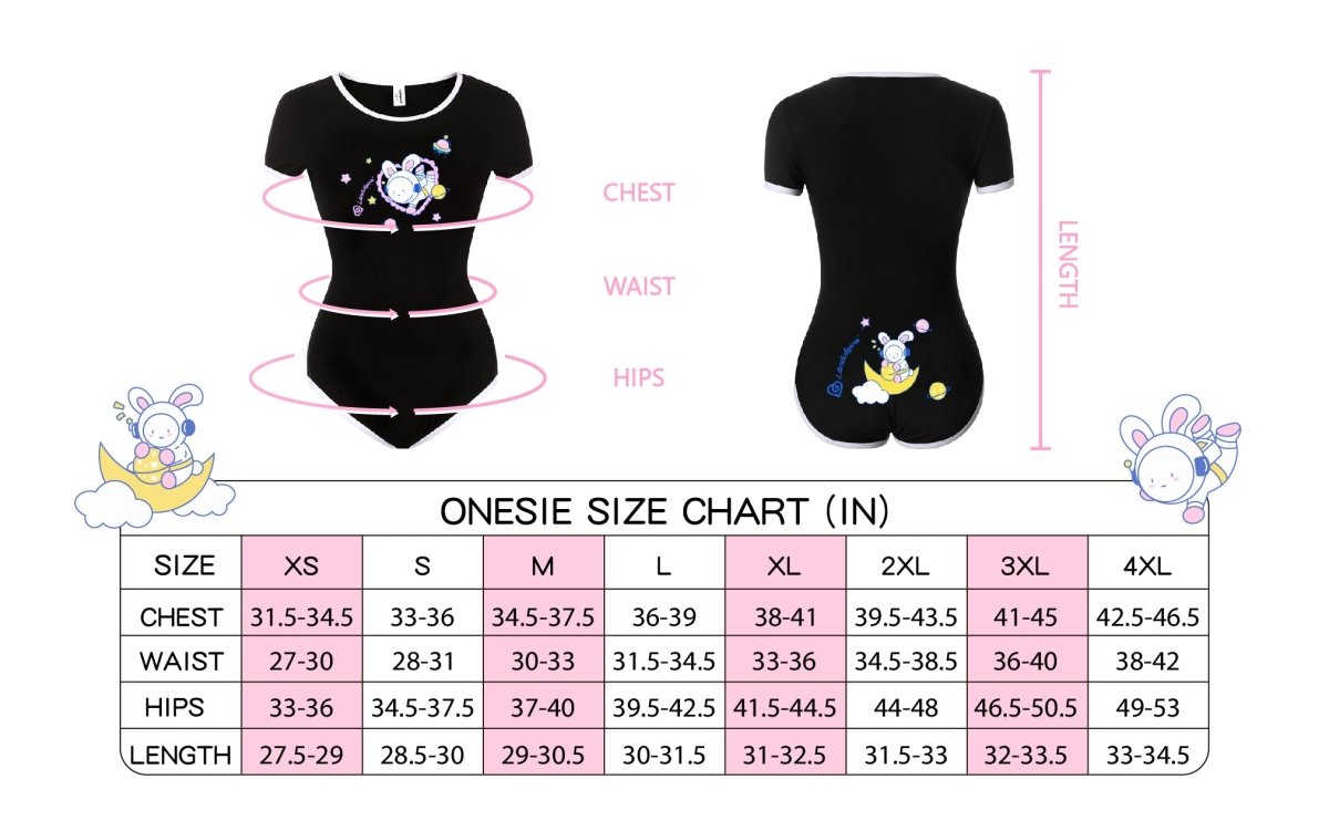 Landofgenie ABDL Onesie Womens Cotton Bodysuit - Black Astronaut Bunny - landofgenie