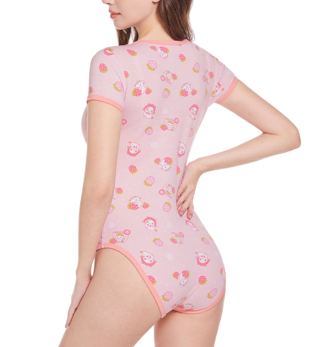 Landofgenie ABDL Onesie Womens Cotton Bodysuit - Strawberry Cow - landofgenie