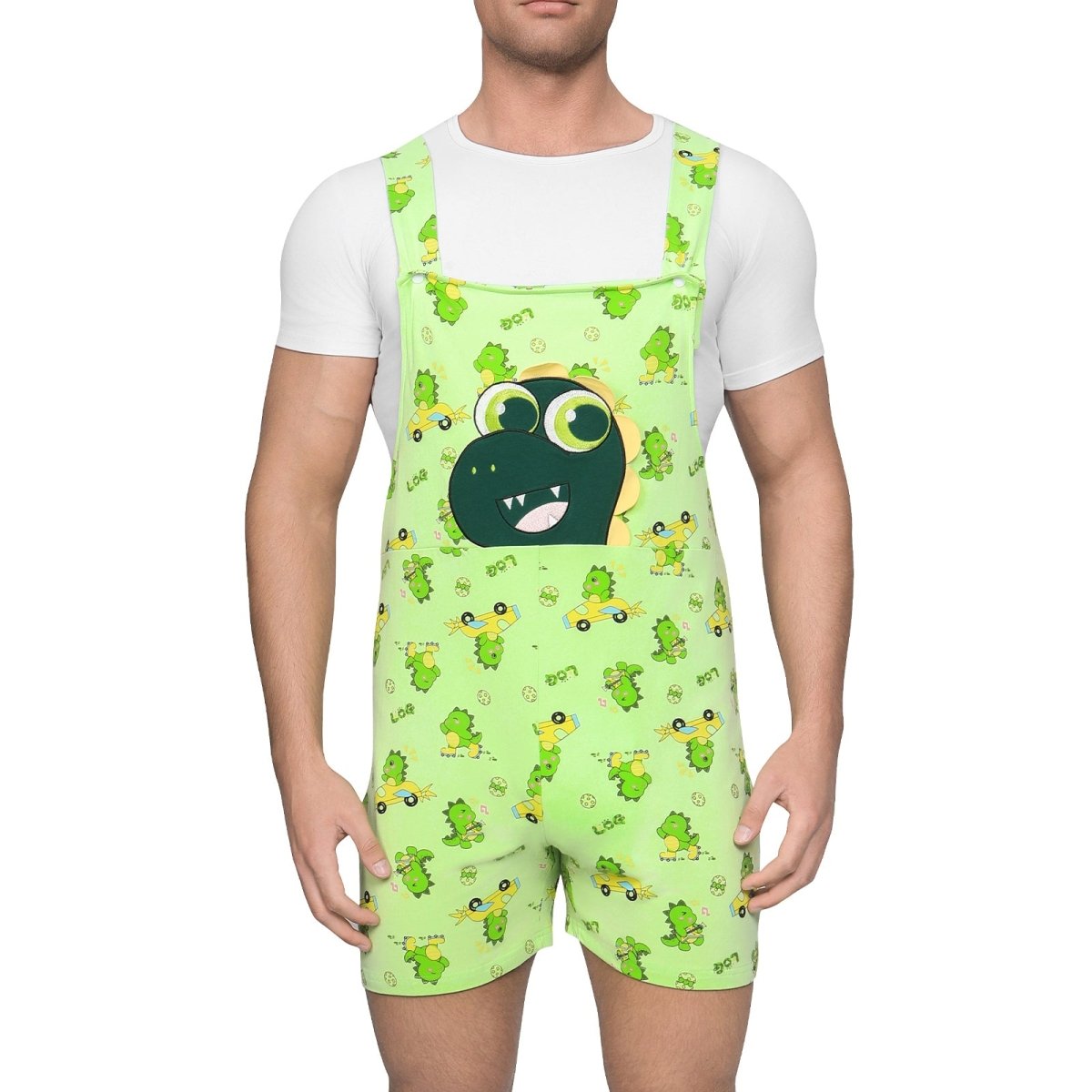 Landofgenie Adult Print Bib Shorts with Pocket - Dinosaur Rudy - landofgenie