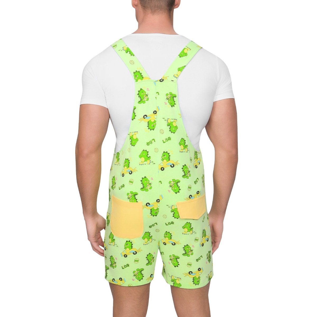 Landofgenie Adult Print Bib Shorts with Pocket - Dinosaur Rudy - landofgenie