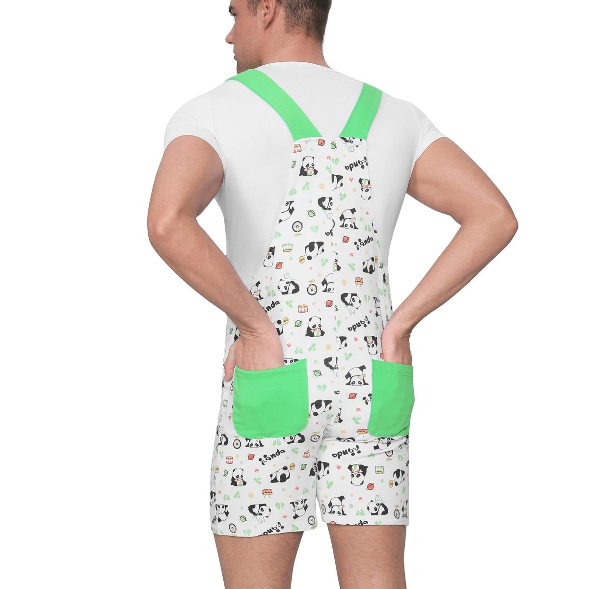 Landofgenie Adult Print Bib Shorts with Pocket - Panda - landofgenie