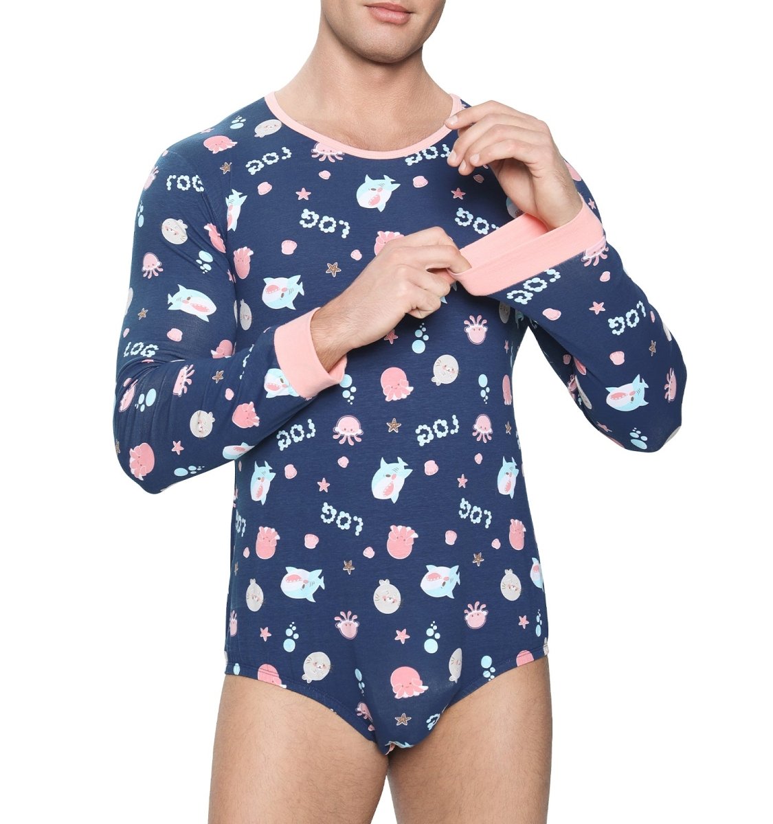 Landofgenie Long Sleeve Men Cotton Onesie - Ocean Animal - landofgenie