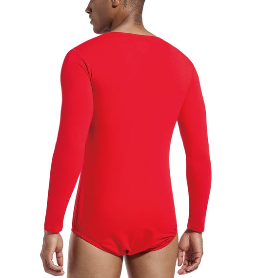 Landofgenie Long Sleeve Men Cotton Red Bodysuit - landofgenie