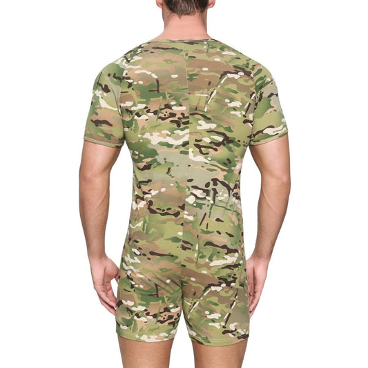 Landofgenie Men Camouflage Bodyuit with Zipper - Camo Green - landofgenie