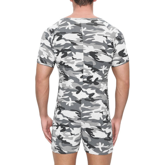 Landofgenie Men Camouflage Bodyuit with Zipper - Camo Grey - landofgenie