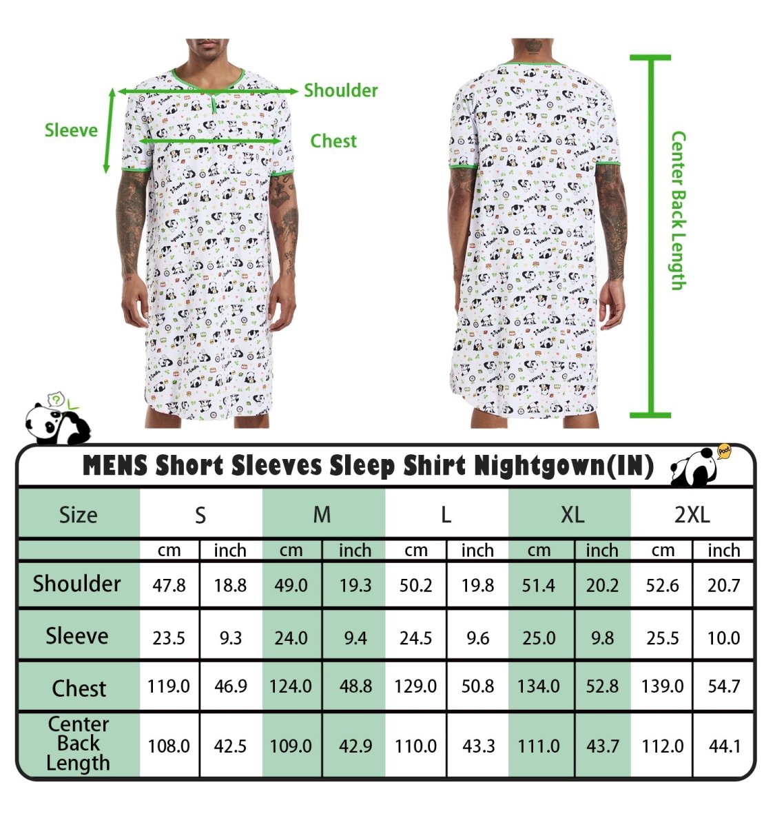 Landofgenie Men Print Cotton Nightshirt - Panda - landofgenie