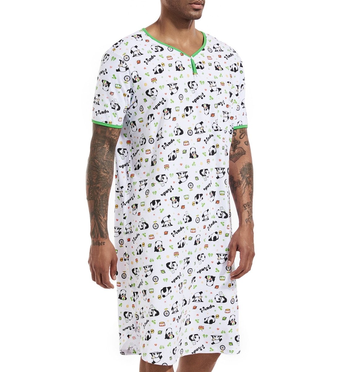 Landofgenie Men Print Cotton Nightshirt - Panda - landofgenie