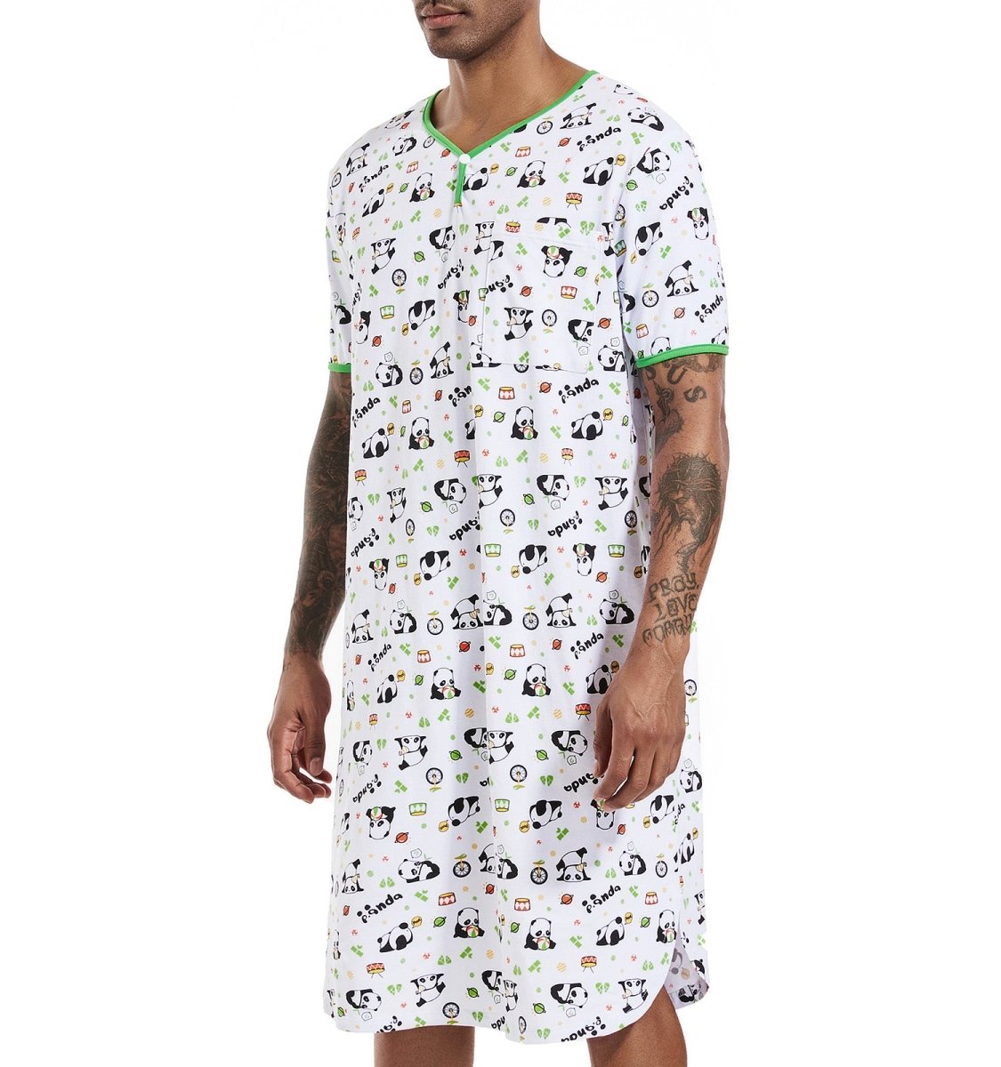 Landofgenie Men Print Cotton Nightshirt - Panda - landofgenie