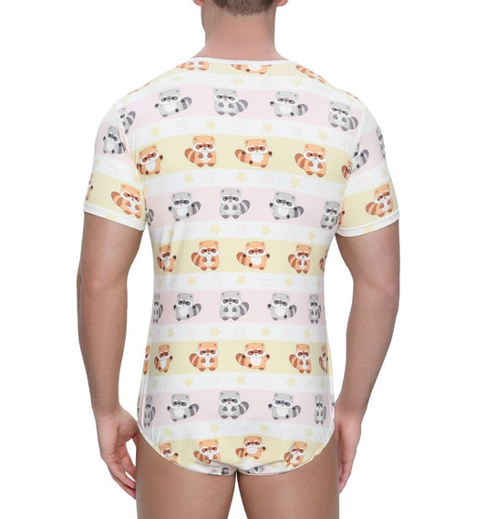 Landofgenie Men Print Onesie Snap Crotch - Raccoon - landofgenie