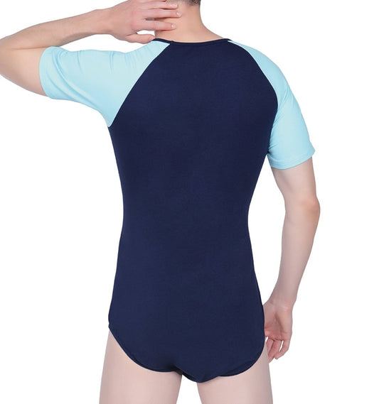 Landofgenie Men Raglan Sleeve Design Bodysuit - Blue - landofgenie
