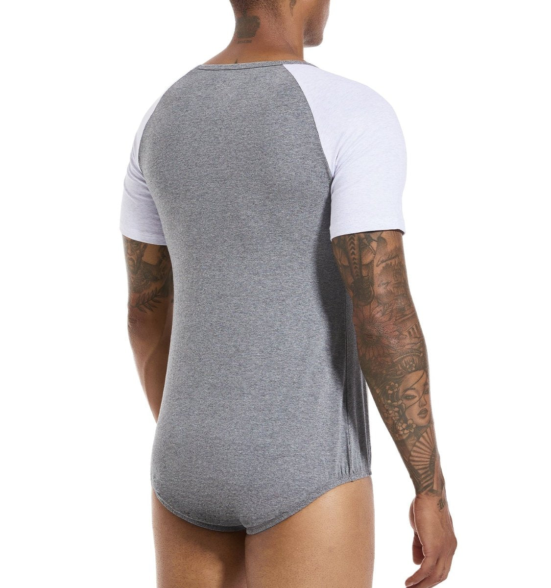 Landofgenie Men Raglan Sleeve Design Bodysuit -Grey - landofgenie