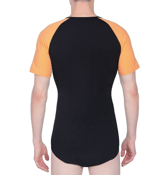 Landofgenie Men Raglan Sleeve Design Bodysuit - Orange - landofgenie