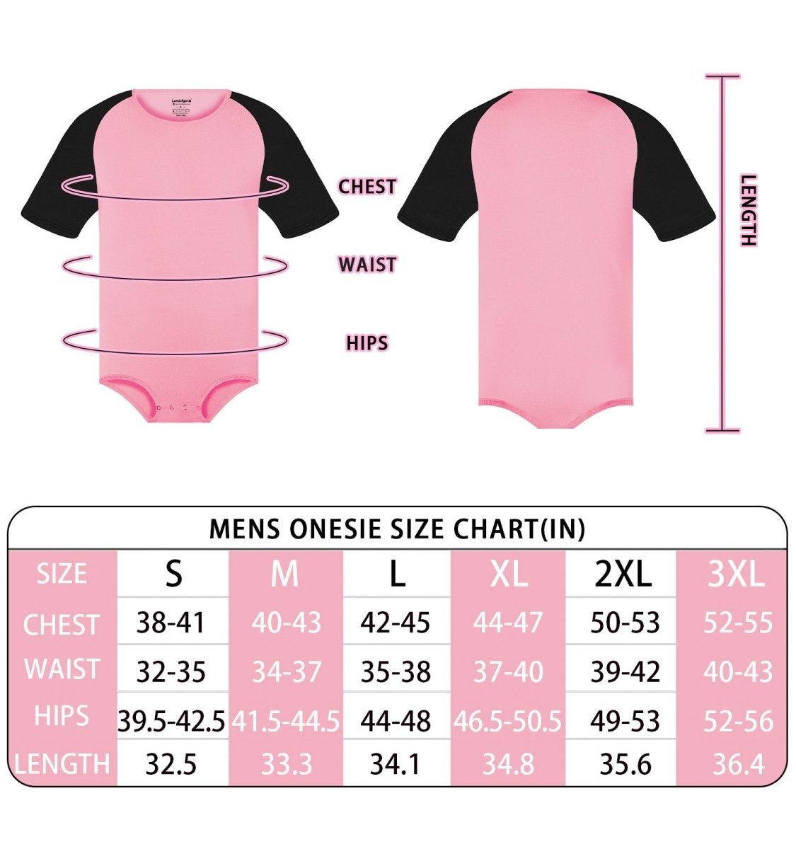 Landofgenie Men Raglan Sleeve Design Bodysuit - Pink - landofgenie