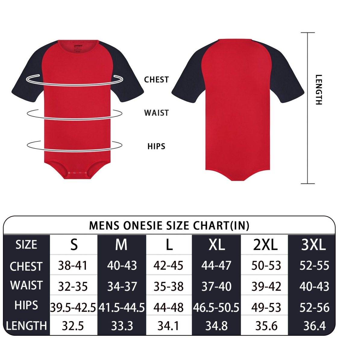 Landofgenie Men Raglan Sleeve Design Bodysuit - Red - landofgenie