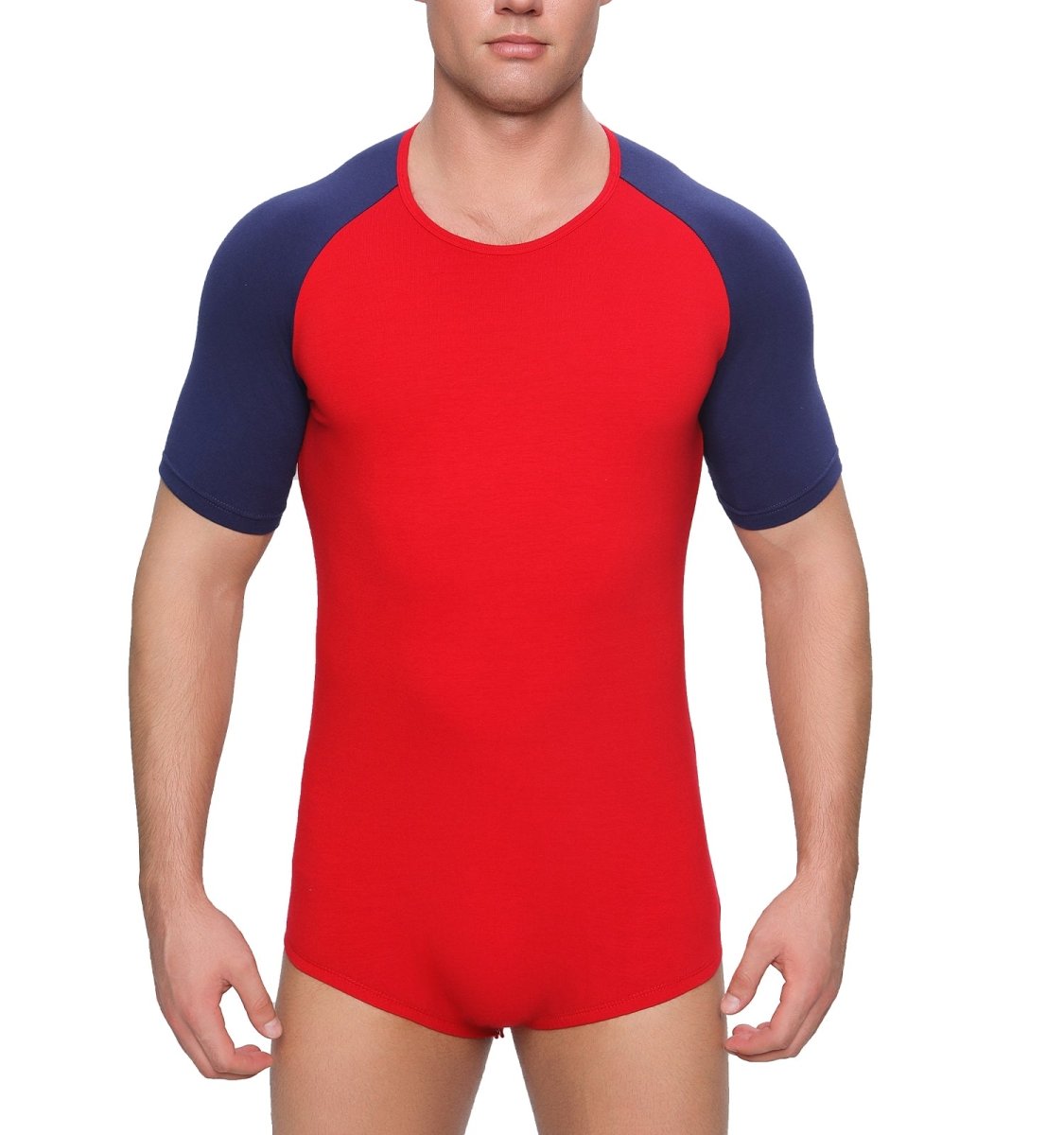 Landofgenie Men Raglan Sleeve Design Bodysuit - Red - landofgenie