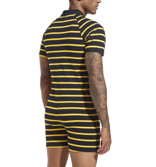 Landofgenie Men Short Sleeve Romper One Piece Pajamas - Black Bear - landofgenie