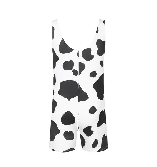 Landofgenie Men Sleeveless Bib Shorts Cow Pattern Print - landofgenie