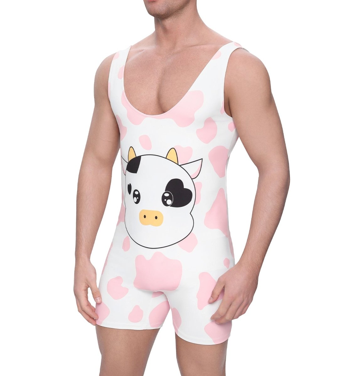 Landofgenie Men Sleeveless Bib Shorts Cow Pattern Print - landofgenie