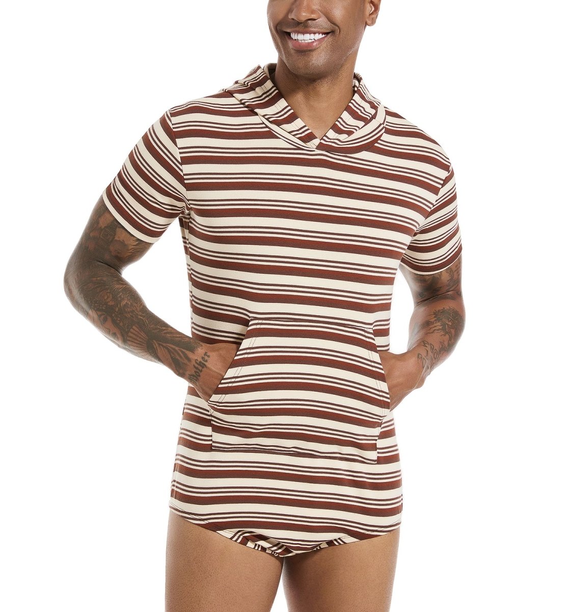 Landofgenie Men Thicker Cotton Onesie with Cap - Brown Color - landofgenie