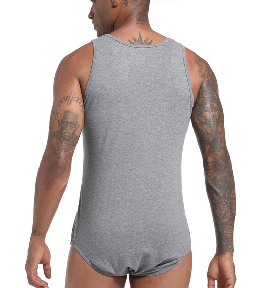 Landofgenie Mens Cotton Sleeveless Basic Bodysuit- Gray - landofgenie
