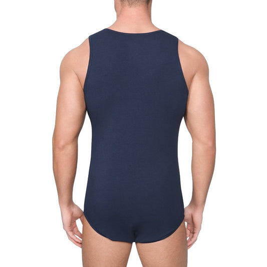 Landofgenie Mens Cotton Sleeveless Basic Bodysuit- Navy - landofgenie