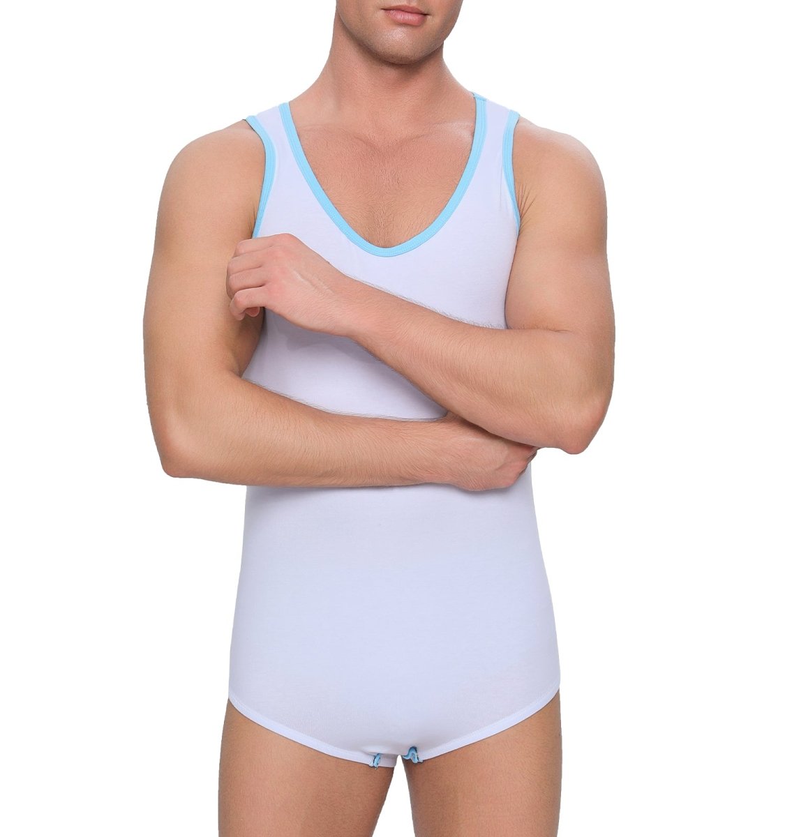 Landofgenie Mens Cotton Sleeveless Basic Bodysuit- White - landofgenie