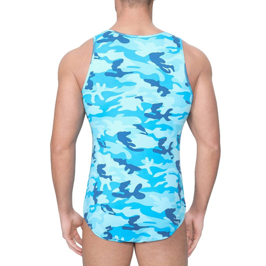 Landofgenie Mens Cotton Sleeveless Bodysuit - Camo Blue - landofgenie
