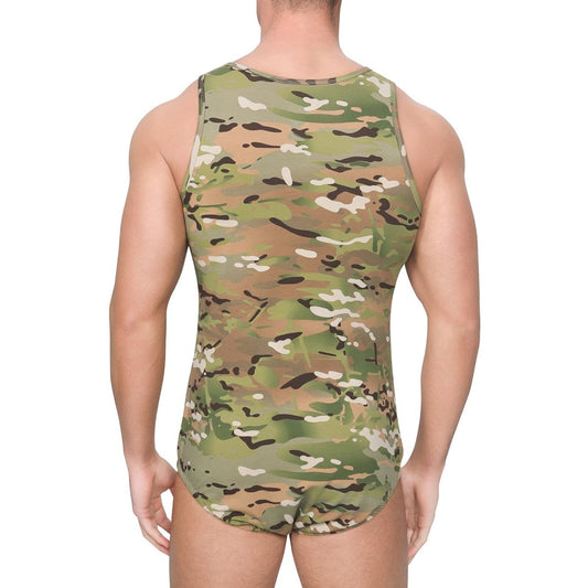 Landofgenie Mens Cotton Sleeveless Bodysuit - Camo Green - landofgenie