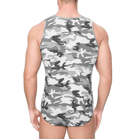 Landofgenie Mens Cotton Sleeveless Bodysuit - Camo Lt grey - landofgenie