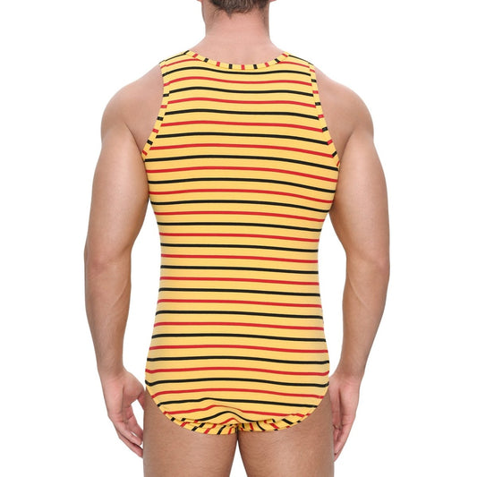 Landofgenie Mens Cotton Sleeveless Print Bodysuit - Yellow - landofgenie