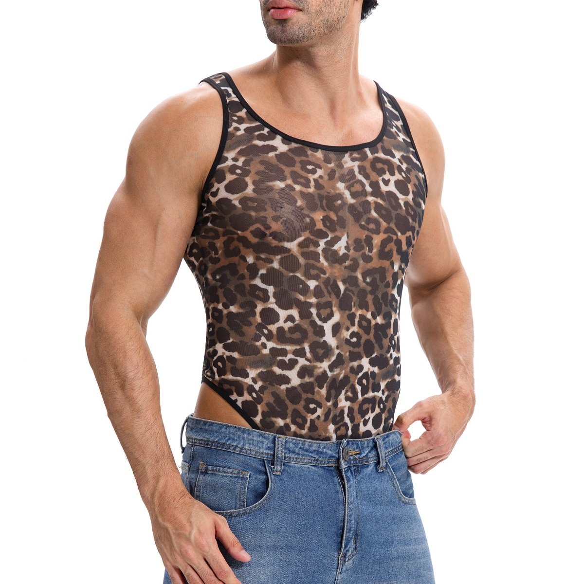 Landofgenie Mens Sexy One Piece Lingerie - leopard print - landofgenie