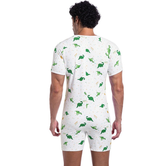Landofgenie Mens Short Sleeve Onesie Piece Pajama - Ancient Dinosaurs - landofgenie