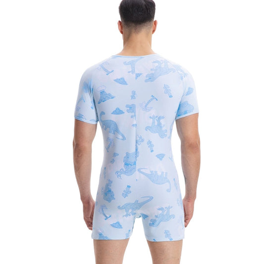 Landofgenie Mens Short Sleeve Onesie Piece Pajama - Dinosaur - landofgenie