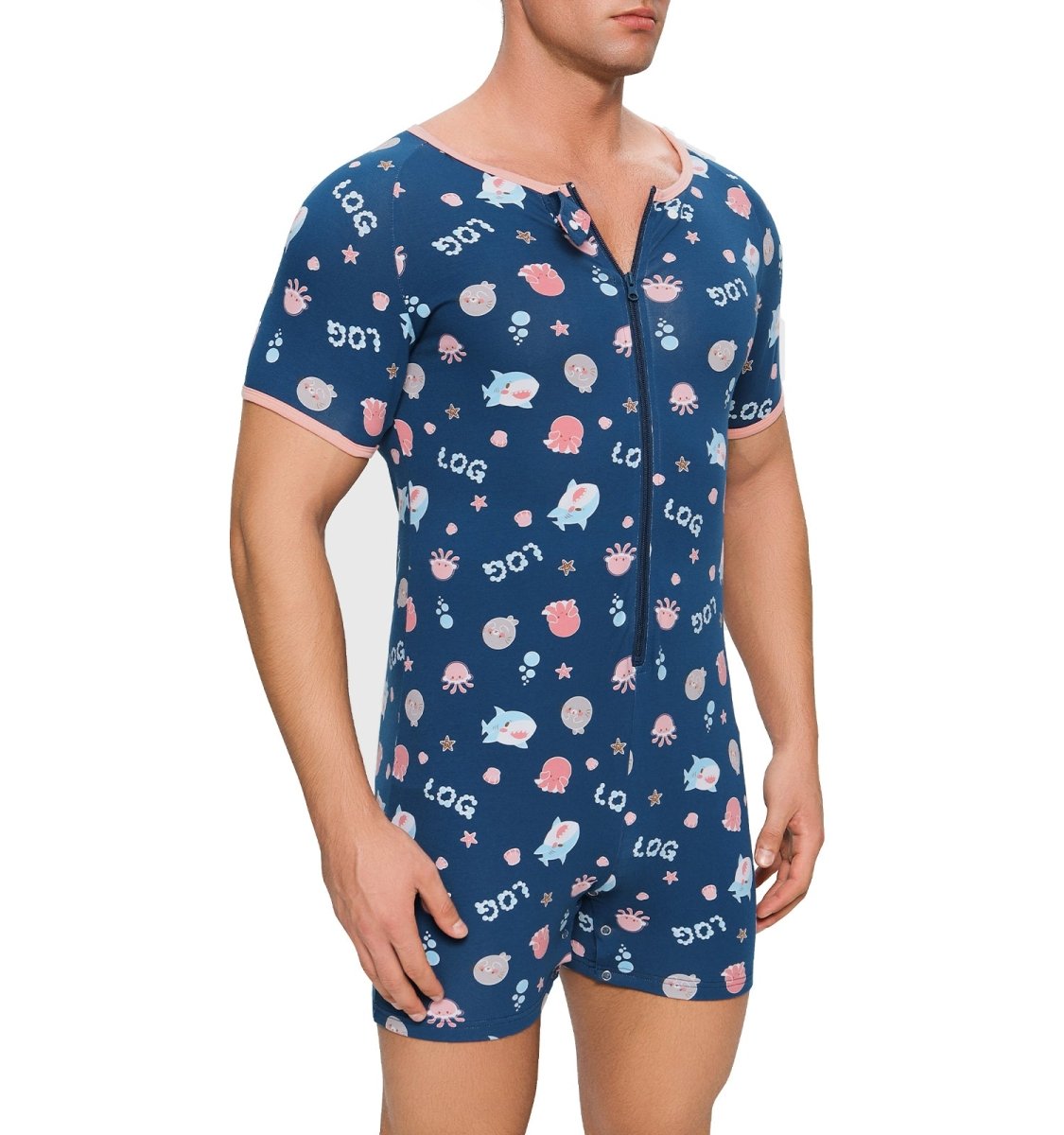 Landofgenie Mens Short Sleeve Onesie Piece Pajama - Ocean Party - landofgenie