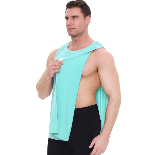 Landofgenie Mens Shoulder Snap - Access Tank Tops Post Surgery Shirts - Green - landofgenie