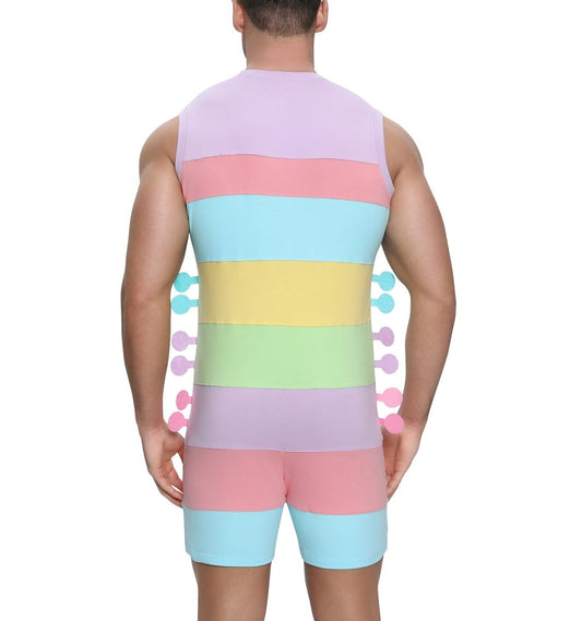 Landofgenie Mens Sleeveless Bodysuit One Piece Pajamas - Stripe - landofgenie
