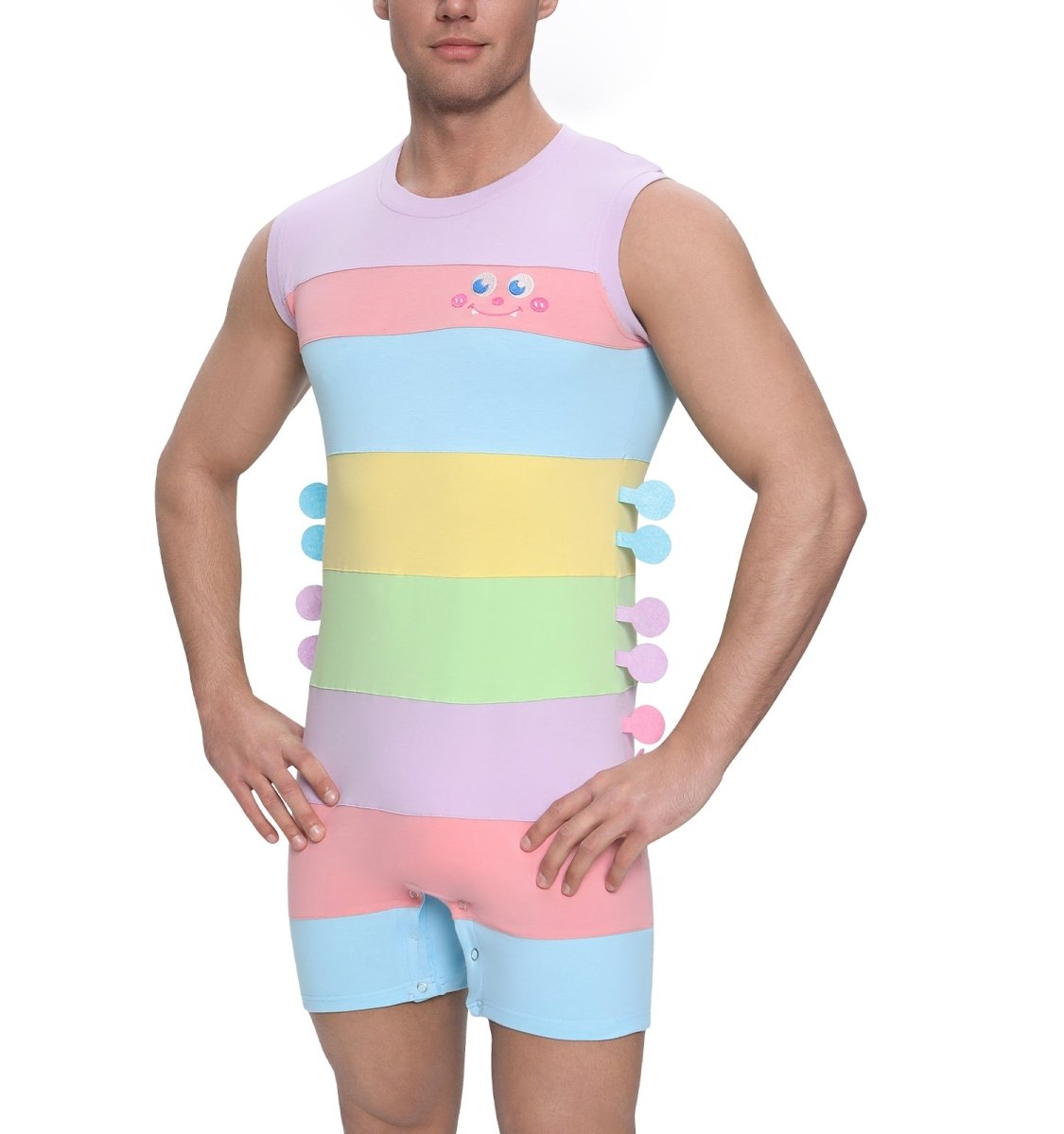 Landofgenie Mens Sleeveless Bodysuit One Piece Pajamas - Stripe - landofgenie