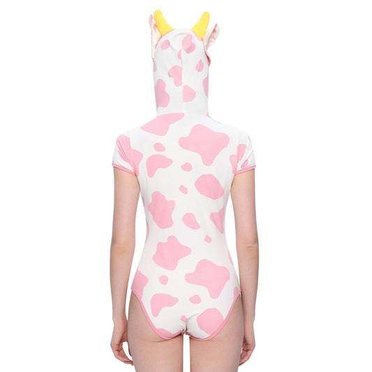 Landofgenie Women Print Onesie Snap Crotch - Pink Cow - landofgenie