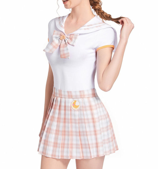 Landofgenie ABDL Cotton Bodysuit Plaid Skirt Set -Orange Cosplay Magical Onesie Skirt Set - landofgenie