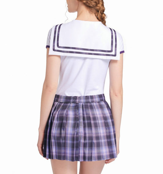 Landofgenie ABDL Cotton Bodysuit Plaid Skirt Set -Purple Cosplay Magical Onesie Skirt Set - landofgenie