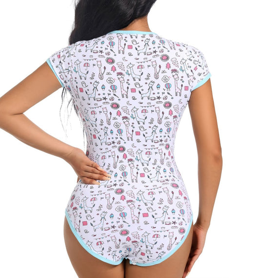 Landofgenie ABDL Onesie Womens Cotton Bodysuit - Giraffe Print - landofgenie