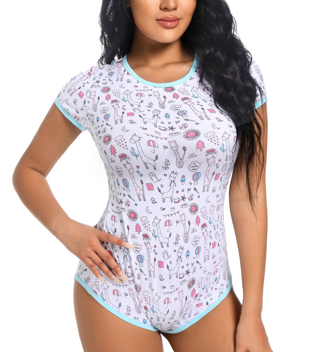 Landofgenie ABDL Onesie Womens Cotton Bodysuit - Giraffe Print - landofgenie