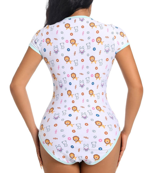 Landofgenie ABDL Womens Cotton Bodysuit - Lion Print - landofgenie