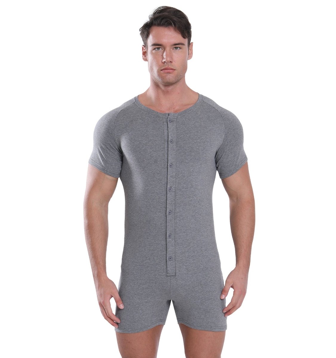 Landofgenie Basic Cotton Men One Piece Pajama - Gray - landofgenie