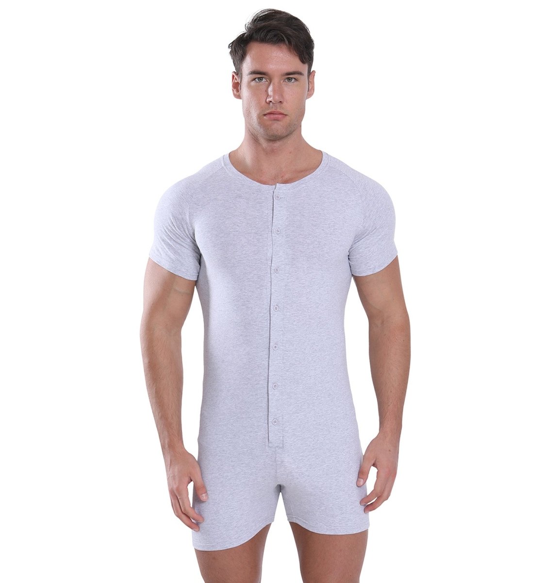 Landofgenie Basic Cotton Men One Piece Pajama - Light Gray - landofgenie