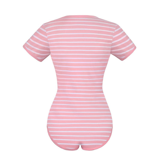 Landofgenie Cotton Women Onesie -Pink & White Stripe Girl - landofgenie