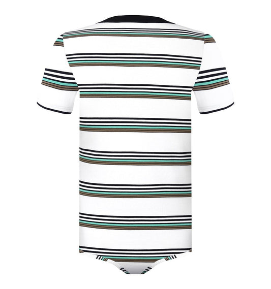 Landofgenie Men Brand Striped Polo Onesie - Classical White Polo - landofgenie