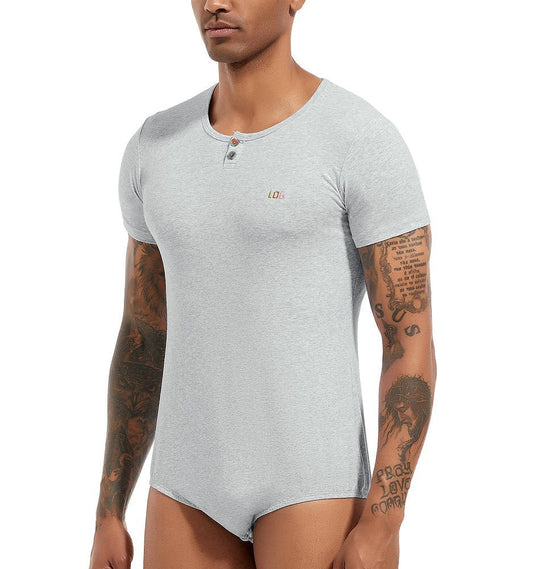 Landofgenie Mens Short Sleeve Bodysuit Basic Onesie Gray - Monster - landofgenie